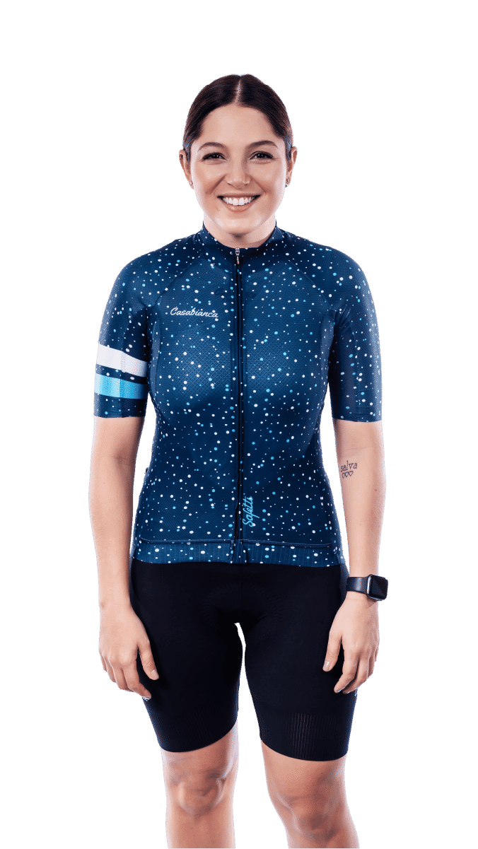 Women's Blue Polkas Jersey | Casabianca Cycling Apparel